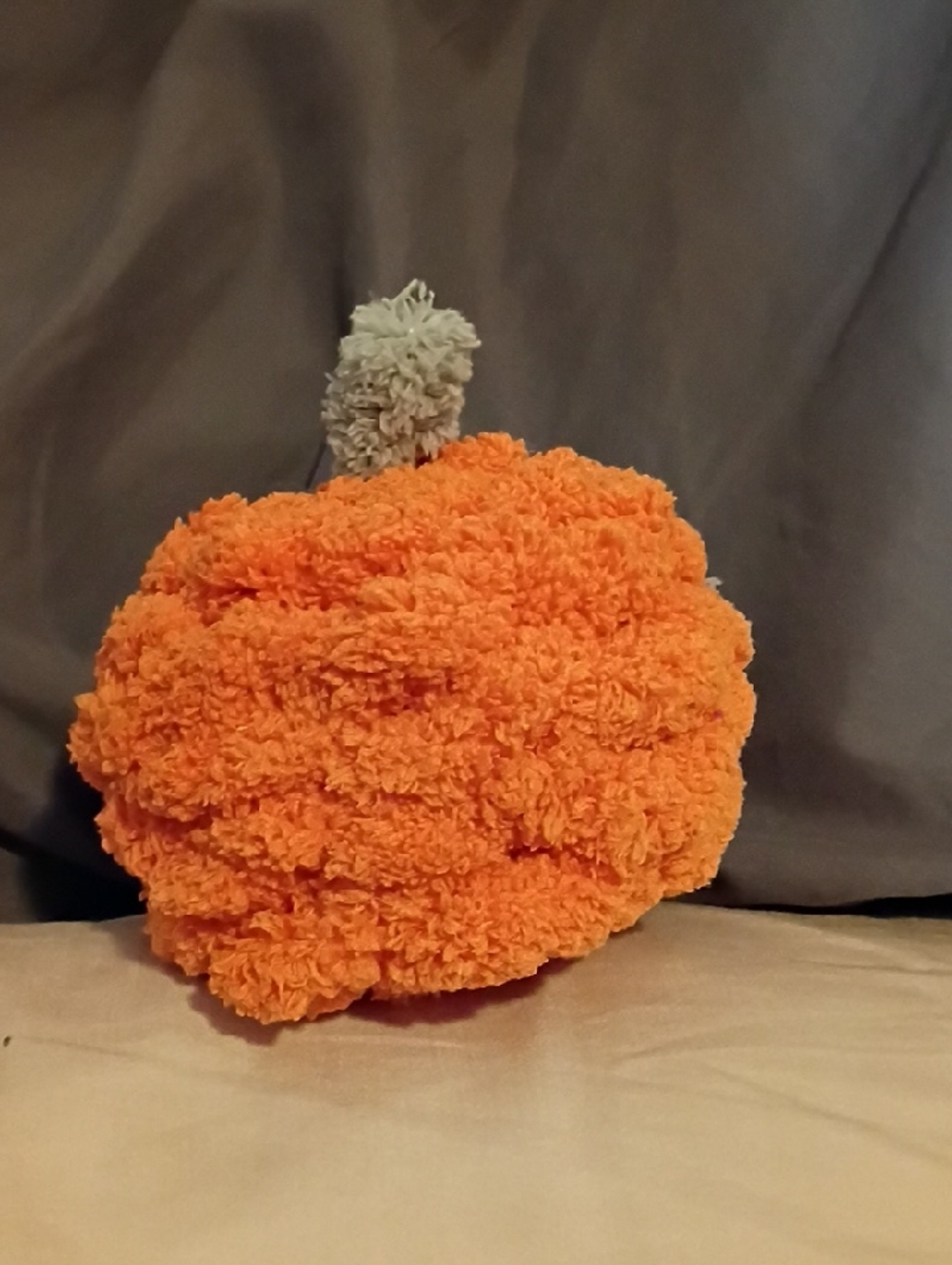 Hand Knit Plush Orange Pumpkin with Green Stem